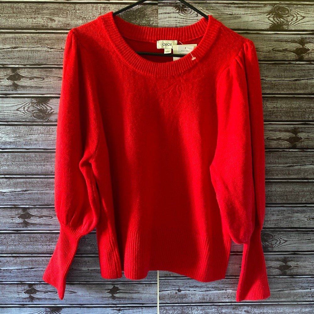 CeCe Women's Long-Sleeved Sweater Size M Bright Cherry‎ Red Pullover NWT